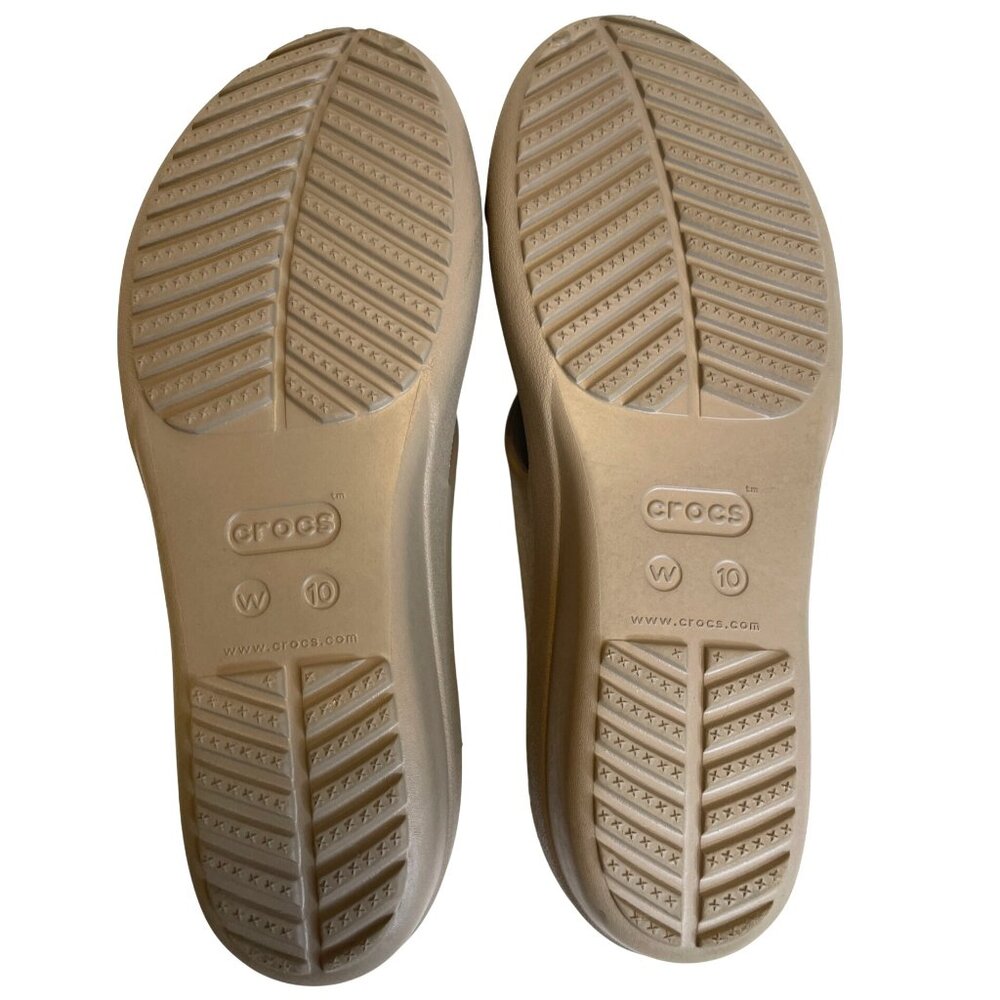 Crocs Sandal Wedge Strap Slides Slip on Water Shoes Flip Flop Size 10 Khaki Tan - Picture 6 of 8